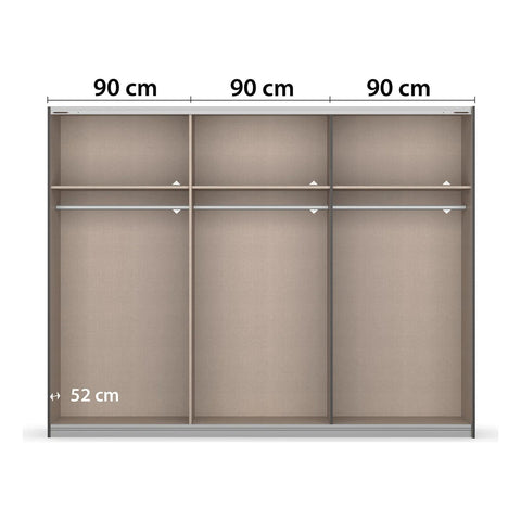 Rauch Barea Metallic Grey Sliding Door Wardrobe With Mirror - Standard InteriorWidth 271cm