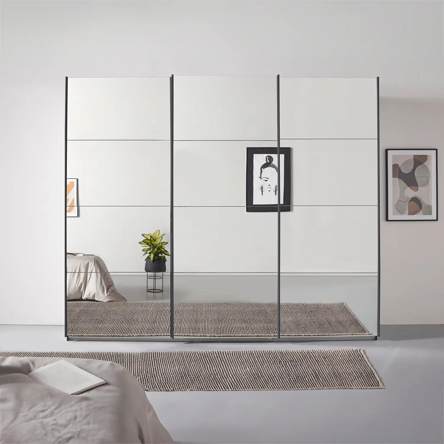 Rauch Prism Full Mirror Front 3 Door 2.71M Sliding Door Wardrobe