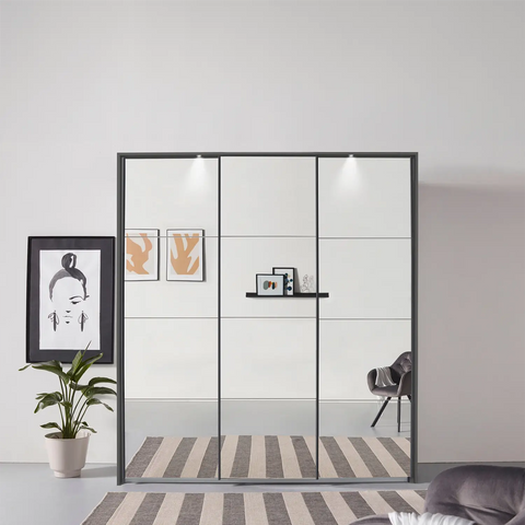 Rauch Prism Graphite 3 Door Full Mirror Sliding Wardrobe - 203cm