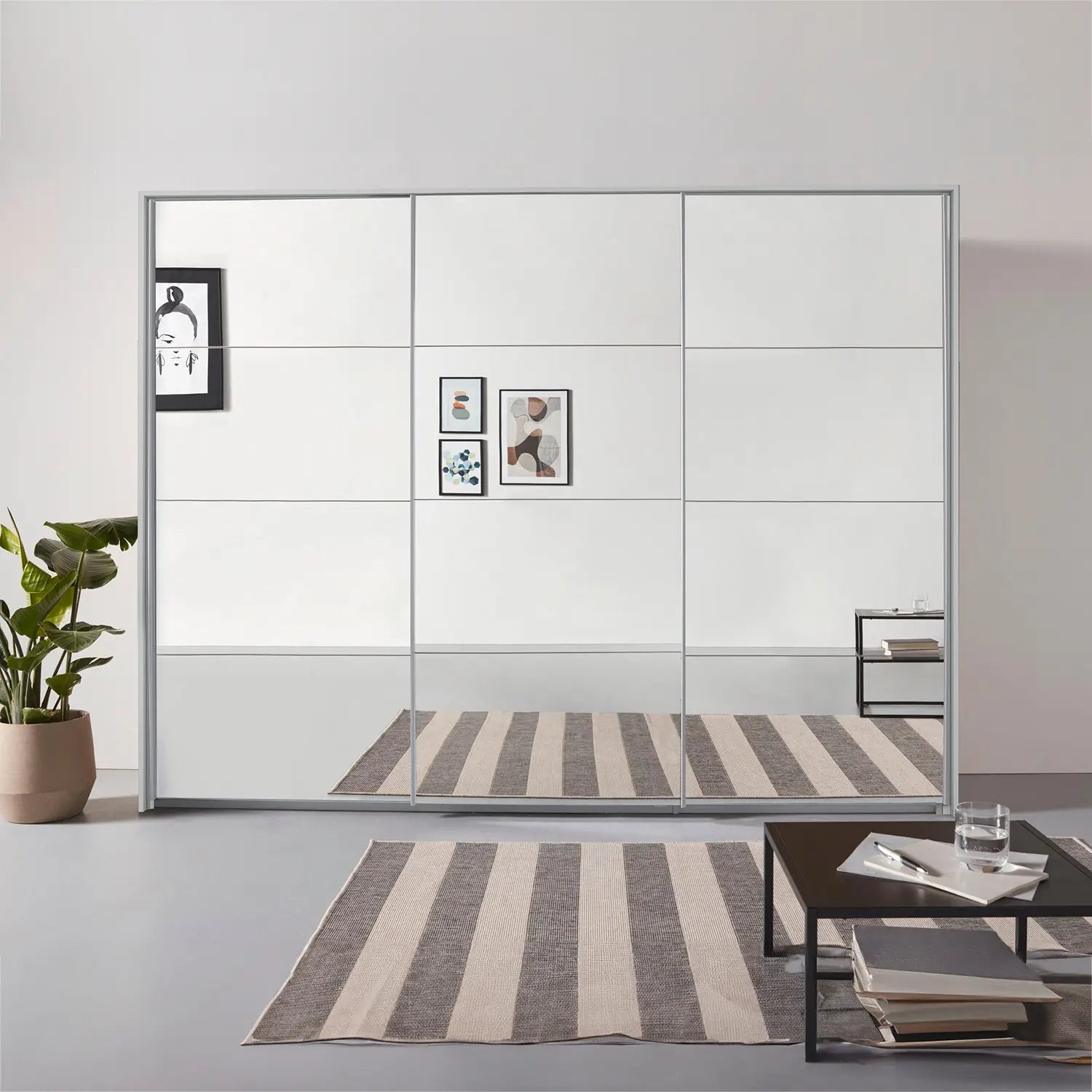 Rauch Prism Silk Grey 3 Door Full Mirror Sliding Wardrobe - 271cm