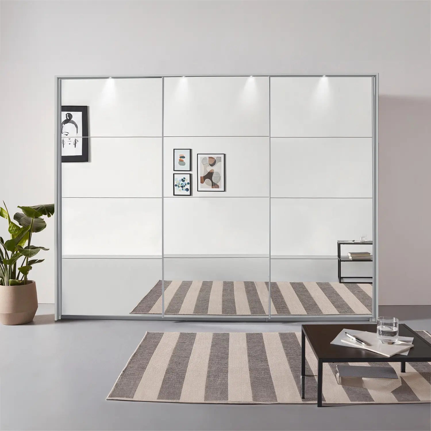 Rauch Prism Silk Grey 3 Door Full Mirror Sliding Wardrobe - 271cm