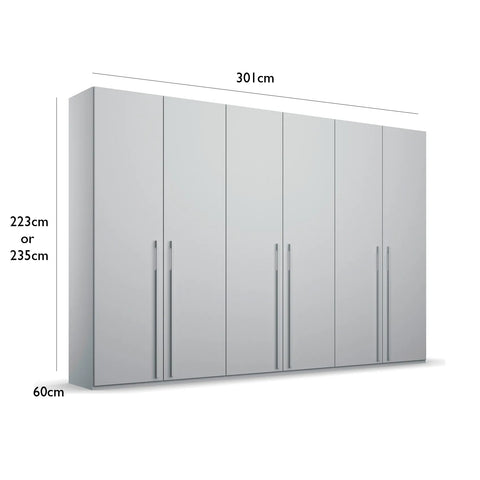 Rauch Kacey Pure Silk Grey 6 Door 3m Large Wardrobe - Dimensions