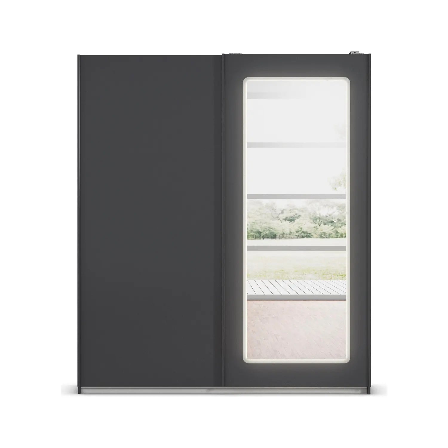 Rauch Serenity 181cm Metallic Grey Sliding Wardrobe with Mirror and LED Lighting