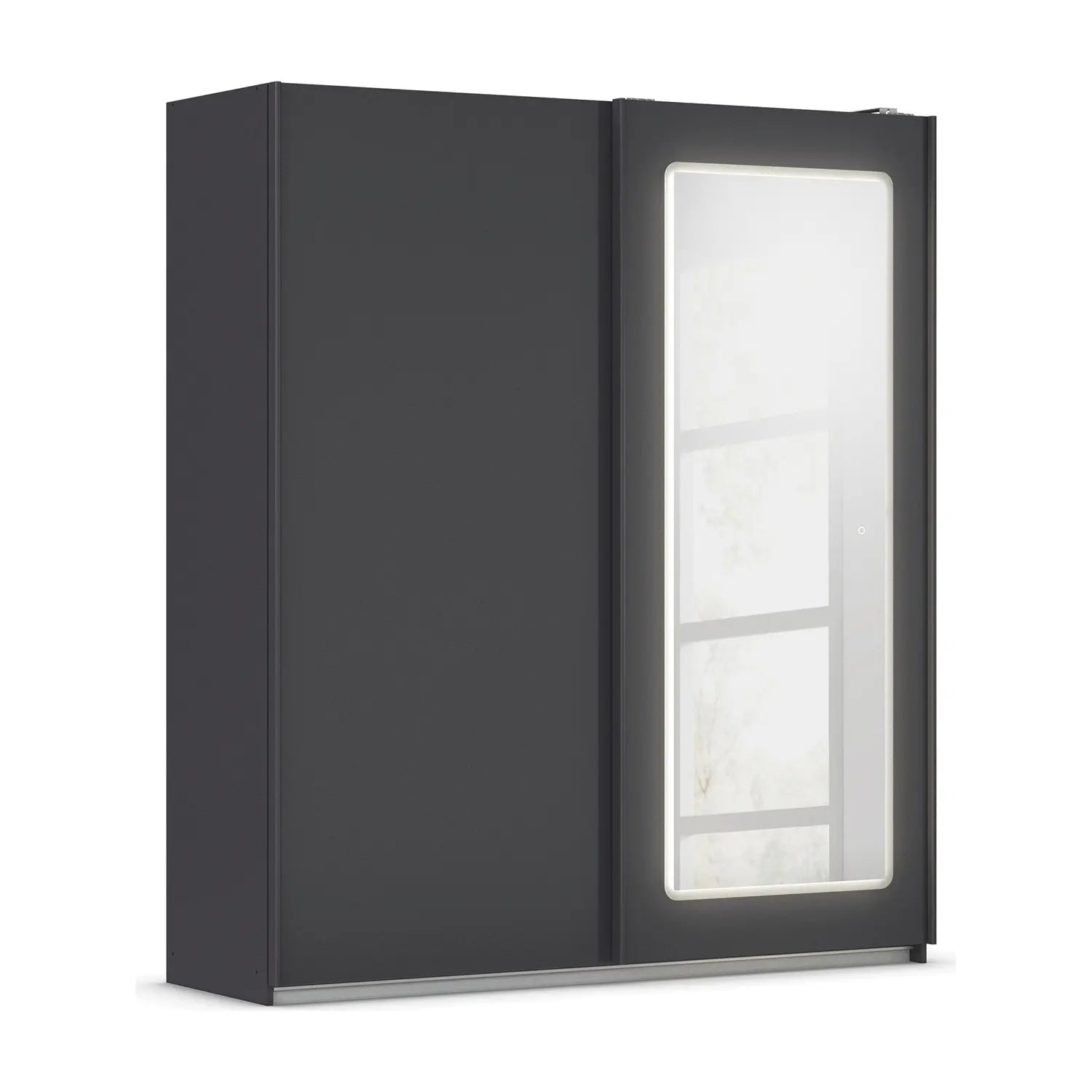 Rauch Serenity 181cm Metallic Grey Sliding Wardrobe with Mirror and LED Lighting