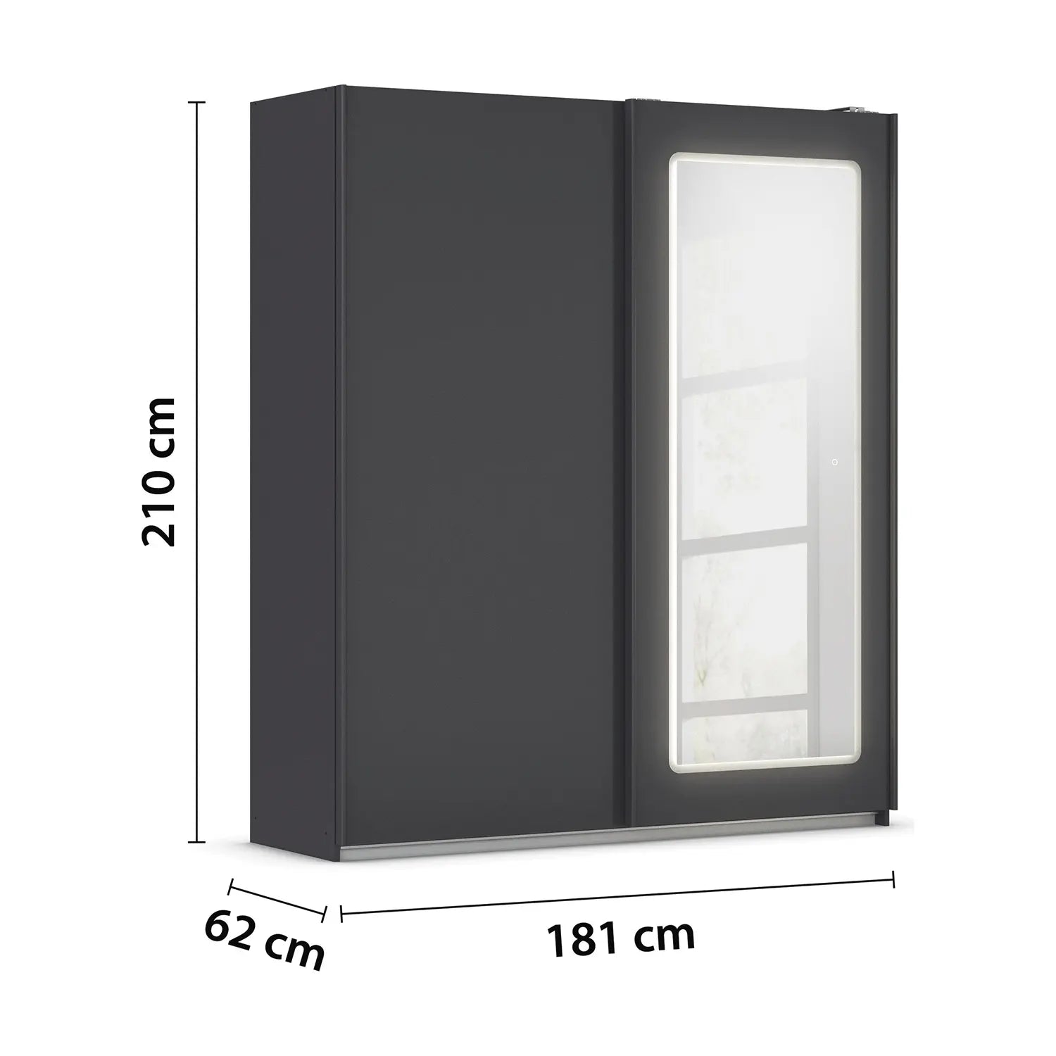 Rauch Serenity 181cm Metallic Grey Sliding Wardrobe with Mirror and LED Lighting