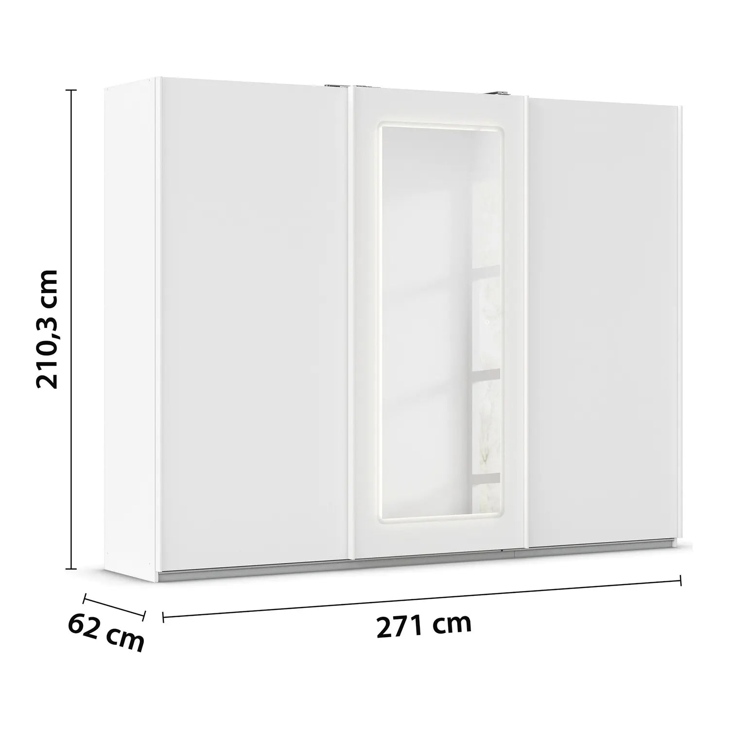 Serenity 271cm Large 3 Door Sliding Wardrobe with Mirror & LED Light - White