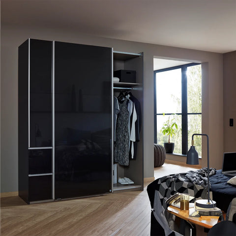 Elara Sliding Door Wardrobe with Drawers - Silver Handles