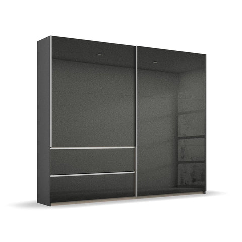 Elara Sliding Door Wardrobe with Drawers - Silver Handles