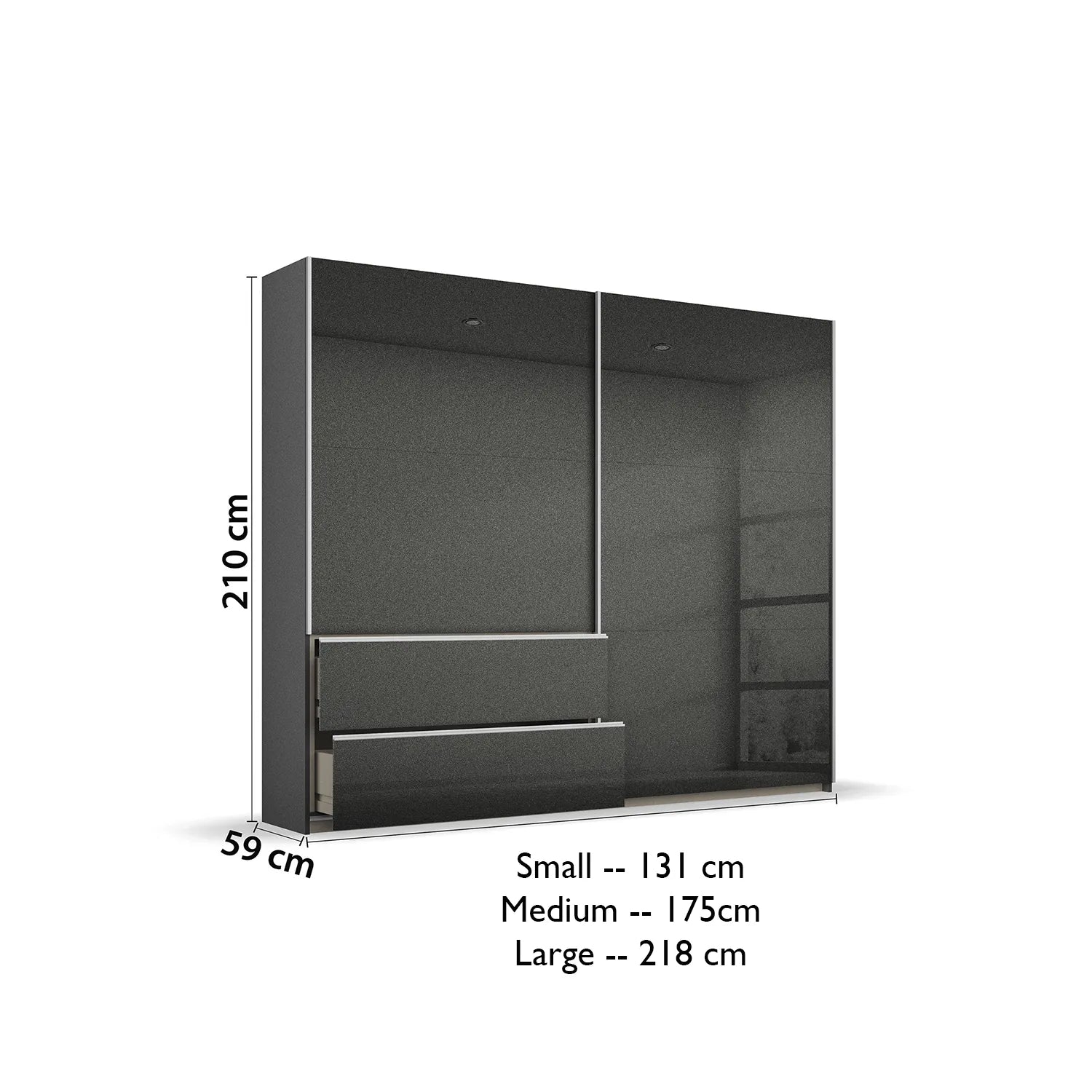 Elara Sliding Door Wardrobe with Drawers - Metallic Handles