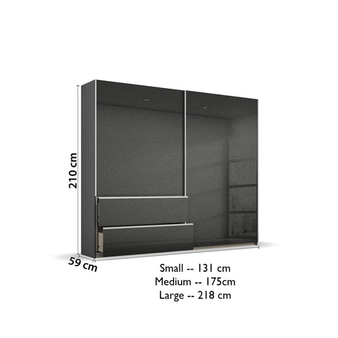 Elara Sliding Door Wardrobe with Drawers - Metallic Handles