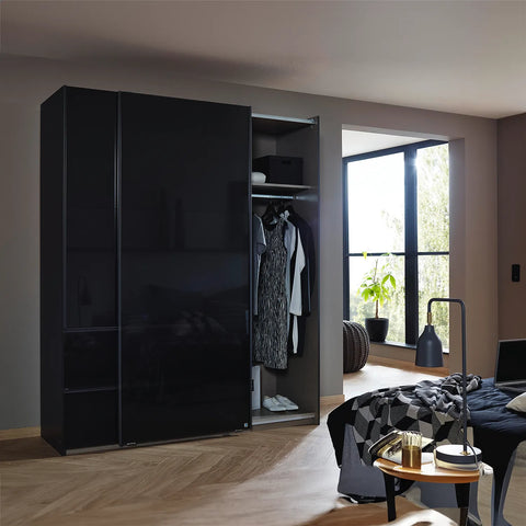 Elara Sliding Door Wardrobe with Drawers - Metallic Handles