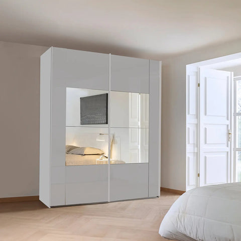 Rauch Silk Grey Glass Rio 316cm 2 Door Sliding Wardrobe, Dimensions: Width: 226cm, Height Available in 223cm and 235cm, Depth:68cm 