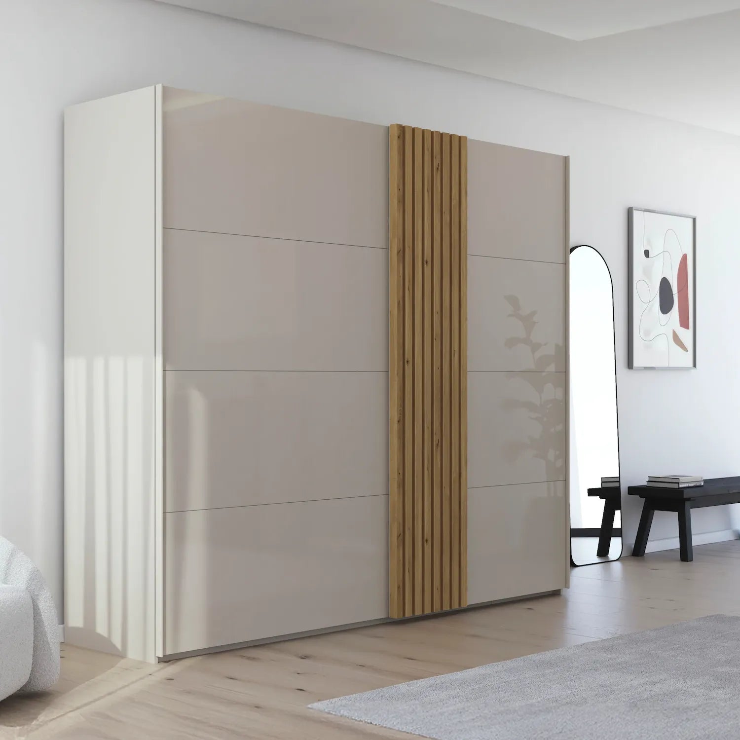 Rauch Tegio F Champagne Glass and Wild Oak Sliding Door Wardrobe