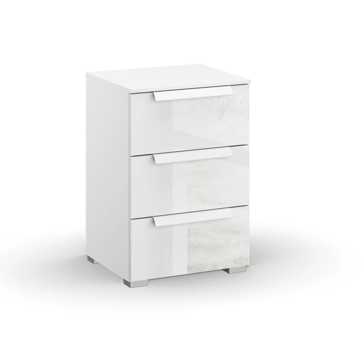 Rauch Perth 3 Drawer White Glass Bedside Table