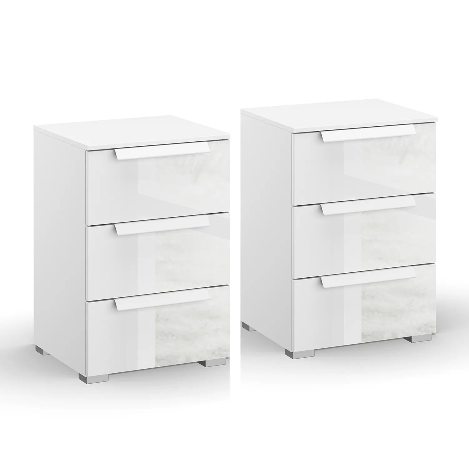 Rauch Perth 3 Drawer White Glass Bedside Table