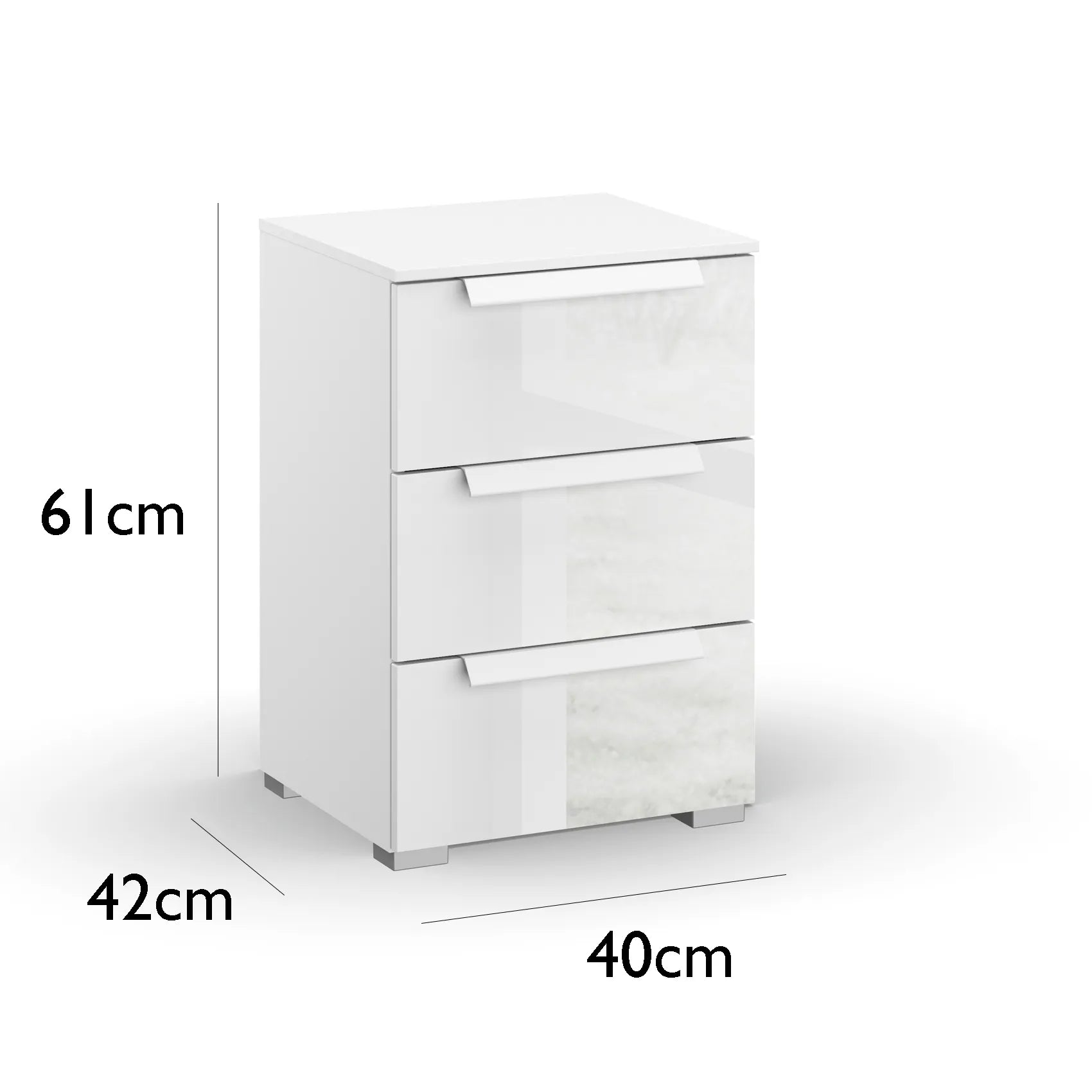 Rauch Perth 3 Drawer White Glass Bedside Table