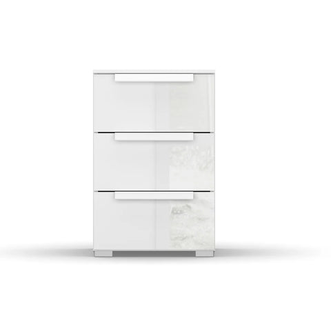 Rauch Perth 3 Drawer White Glass Bedside Table - Front