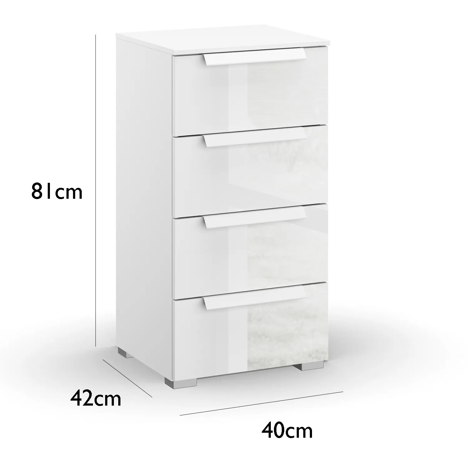 Rauch Perth 4 Drawer White Glass Narrow Chest