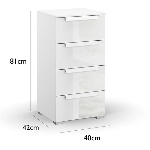 Rauch Perth 4 Drawer White Glass Narrow Chest