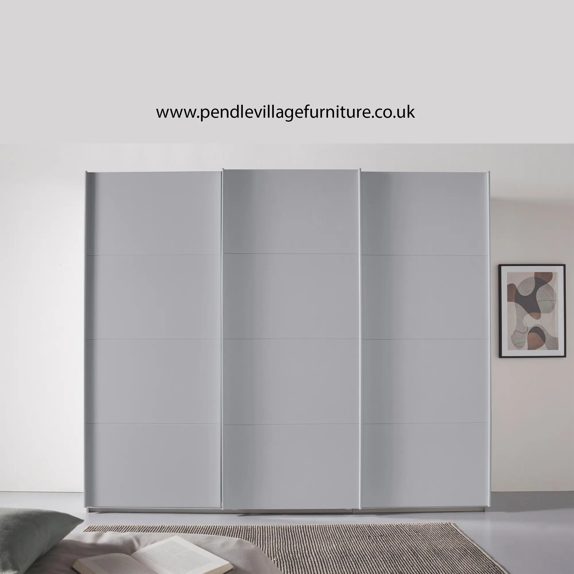 Rauch Forms Decor Sliding Door Wardrobe in Silk Grey, 3 Doors, 203cm/271cm Width, 210cm/229cm Height, Decor Finish. Free Delivery and Assembly - Lifestyle Image