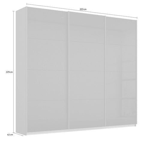 "Rauch Forms Decor Sliding Door Wardrobe in White, Available in 203cm and 271cm Width, 210cm and 229cm Height, 3 Sliding Doors, 62cm Depth, Free Assembly Included" - Dimensions