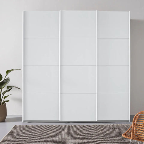 "Rauch Forms Decor Sliding Door Wardrobe in White, Available in 203cm and 271cm Width, 210cm and 229cm Height, 3 Sliding Doors, 62cm Depth, Free Assembly Included" - Lifestyle Image