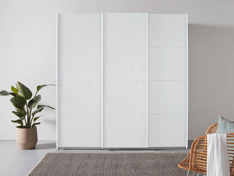 "Rauch Forms Decor Sliding Door Wardrobe in White, Available in 203cm and 271cm Width, 210cm and 229cm Height, 3 Sliding Doors, 62cm Depth, Free Assembly Included" - Lifestyle Image 2