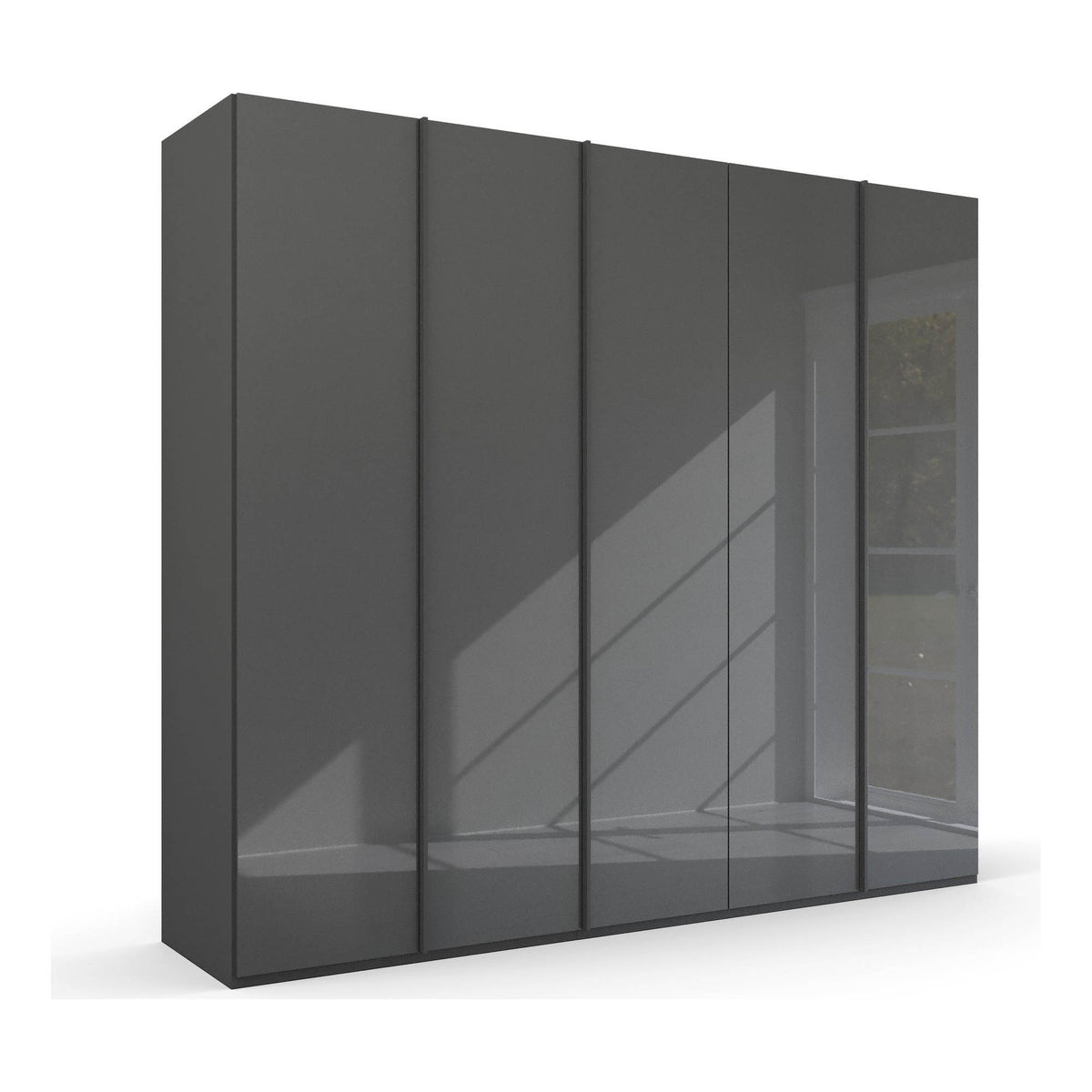 5 Door Closet, Rauch Skat Meridian Hinged Door Wardrobe, Size: width 250cm Height 223cm or 235cm, Available in Choice of 3 Colours Basalt Glass, White Glass, Silk Grey Glass, At pendle village furniture online sale Interest Free Monthly payments Free Delivery and Assembly - 001