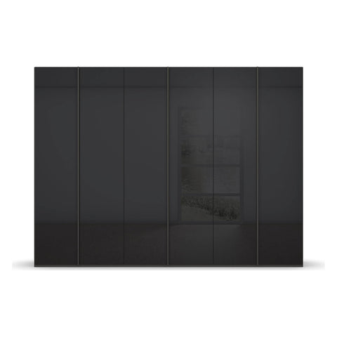 6 Door Bedroom Wardrobe, Rauch Skat Meridian 6 Door Closet, Size: 300cm Wide, 223cm or 235cm Height and Depth is 60cm, Available in choice of 3 Colours, Black, White and Silk Grey and Has Long Door Handles - 002