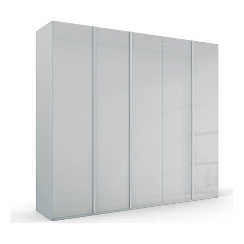 Grey 5 Door Wardrobe, Rauch Skat Meridian Hinged Door Wardrobe, Size: width 250cm Height 223cm or 235cm, Available in Choice of 3 Colours Basalt Glass, White Glass, Silk Grey Glass, At pendle village furniture online sale Interest Free Monthly payments Free Delivery and Assembly - 001