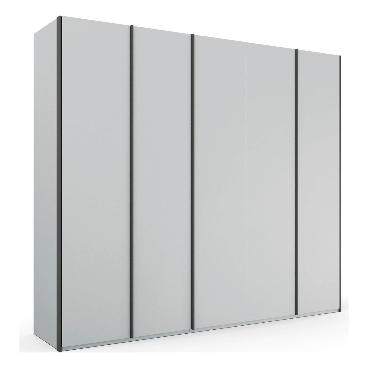 Grey 5 door wardrobe Rauch Skat Meridian with Long Metal Graphite Door Handles Size:  Width 251 Height 223 or 235cm Depth 60cm, choice of 3 colours available White, Grey and Black - 001