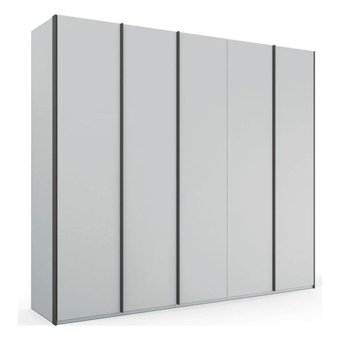 Grey 5 door wardrobe Rauch Skat Meridian with Long Metal Graphite Door Handles Size:  Width 251 Height 223 or 235cm Depth 60cm, choice of 3 colours available White, Grey and Black - 001