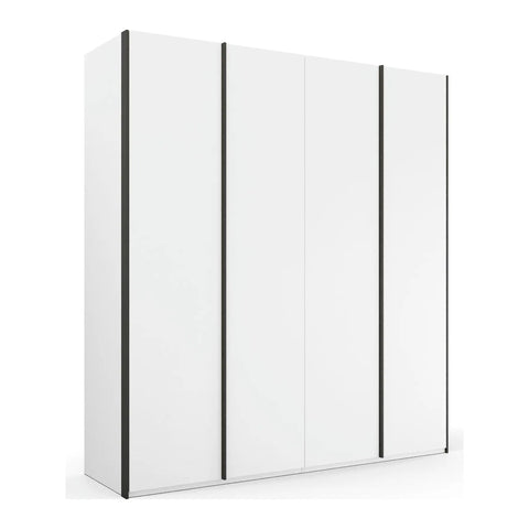 "4 door double wardrobe in White Colour - Symphony Collection by Rauch. Meticulously crafted, this contemporary masterpiece features door-high handle strips in refined graphite shade, enhancing the modern aesthetic of your living space. - 001"