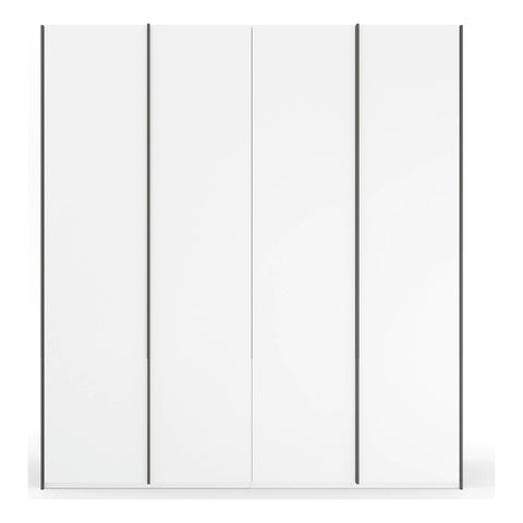 "4 door double wardrobe in White Colour - Symphony Collection by Rauch. Meticulously crafted, this contemporary masterpiece features door-high handle strips in refined graphite shade, enhancing the modern aesthetic of your living space. - 002"