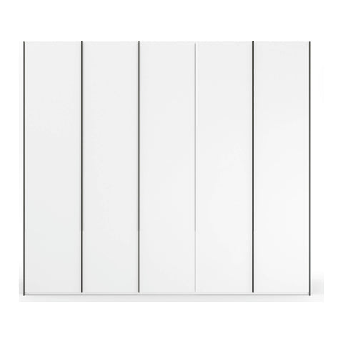 White Wardrobe 5 door, Rauch Skat Meridian with Long Metal Graphite Door Handles Size:  Width 251 Height 223 or 235cm Depth 60cm, choice of 3 colours available White, Grey and Black - 003