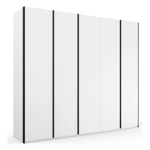 White Wardrobe 5 door, Rauch Skat Meridian with Long Metal Graphite Door Handles Size:  Width 251 Height 223 or 235cm Depth 60cm, choice of 3 colours available White, Grey and Black - 002