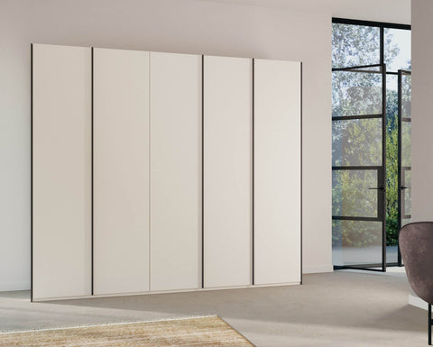 White Wardrobe 5 door, Rauch Skat Meridian with Long Metal Graphite Door Handles Size:  Width 251 Height 223 or 235cm Depth 60cm, choice of 3 colours available White, Grey and Black - 001