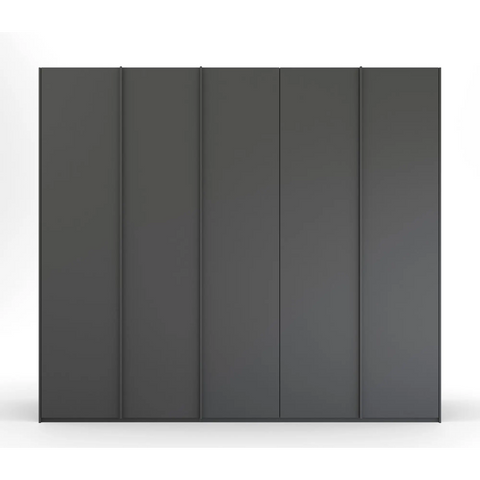 Black 5 Door Wardrobe, Rauch Skat Meridian with Long Metal Graphite Door Handles Size:  Width 251 Height 223 or 235cm Depth 60cm, choice of 3 colours available White, Grey and Black - 002