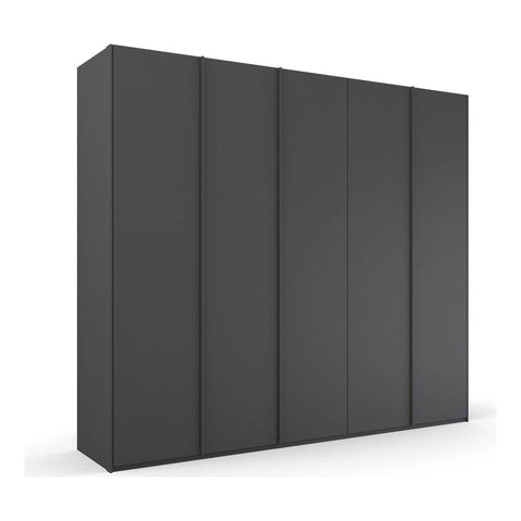 Black 5 Door Wardrobe, Rauch Skat Meridian with Long Metal Graphite Door Handles Size:  Width 251 Height 223 or 235cm Depth 60cm, choice of 3 colours available White, Grey and Black - 001