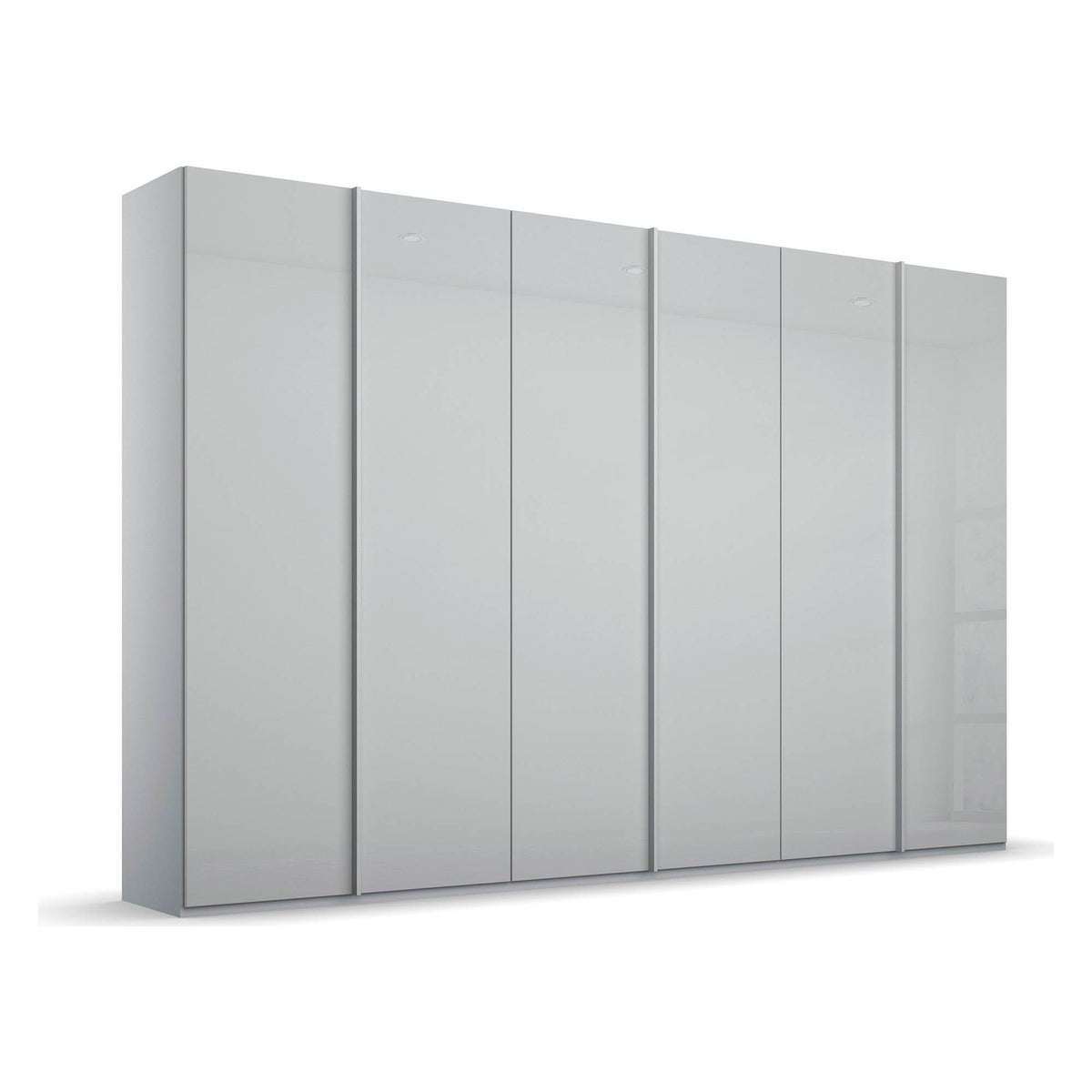 6 Door Gloss Wardrobe, Rauch Skat Meridian 6 Door Closet, Size: 300cm Wide, 223cm or 235cm Height and Depth is 60cm, Available in choice of 3 Colours, Black, White and Silk Grey and Has Long Door Handles - 001