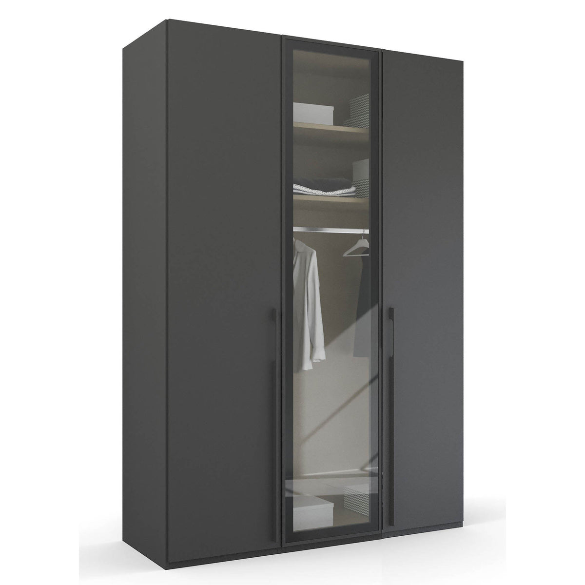 Rauch Kacey 3 Door Wardrobe, Middle Glass Door, Size: Width 150 Height 223cm or 235cm Depth 60 cm, a perfect Gents wardrobe Modern Look Black Colour - Side View