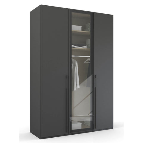 Rauch Kacey 3 Door Wardrobe, Middle Glass Door, Size: Width 150 Height 223cm or 235cm Depth 60 cm, a perfect Gents wardrobe Modern Look Black Colour - Side View