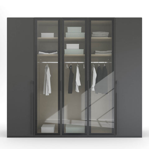 Kacey Transparent Glass front 5 Door Hinged Wardrobe  2.5M Wide