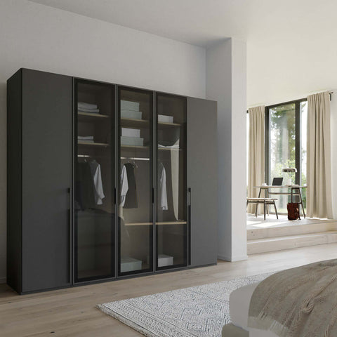 Kacey Black 5 Door Wardrobe 3 Glass Doors, 251x223cm 