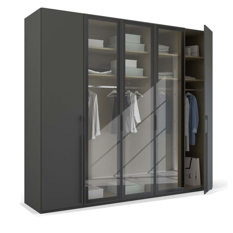 Kacey Large 5 Door 250cm Wide Wardrobe with 3 Glass Doors,