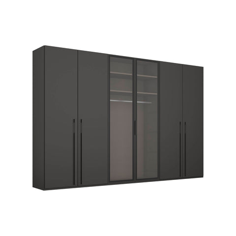 Black Large 3M, 6 Door Wardrobe Ceiling High with 2 Transparent Glass Doors in the Middle