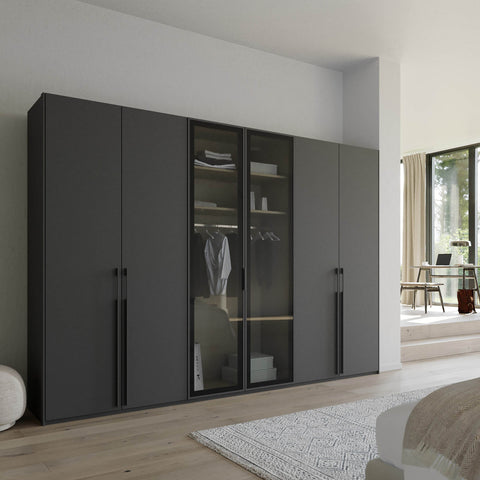 Rauch Kacey Black Graphite 6 Door Wardrobe 2 Glass Doors, 301x223cm 