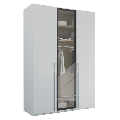 Kacey Flat Pack 3 Door Wardrobe, Middle Glass Door, Size: Width 150 Height 223cm or 235cm Depth 60 cm, a perfect Gents wardrobe Modern Look Grey Colour - - Side View