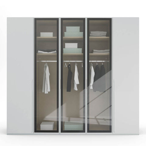 Kacey Silk Grey 5 Door Wardrobe 3 Glass Doors, 251x223cm 