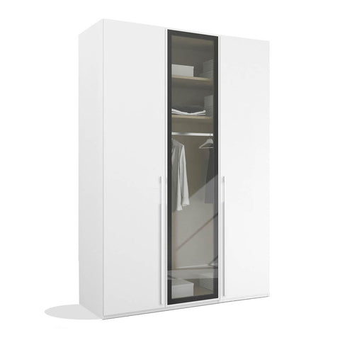 Kacey White 3 Door Wardrobe, Middle Glass Door, Size: Width 150 Height 223cm or 235cm Depth 60 cm, a perfect Gents wardrobe Modern Look - Side View